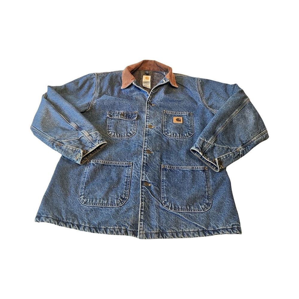 Carhartt Blue Denim Jacket with Brown Collar